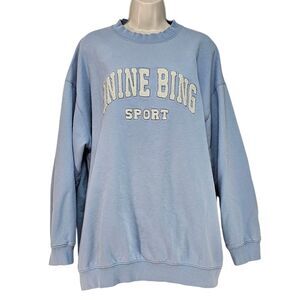ANINE BING Tyler Sport Chenille Logo Crewneck Sweatshirt Capri Blue Sz L Read